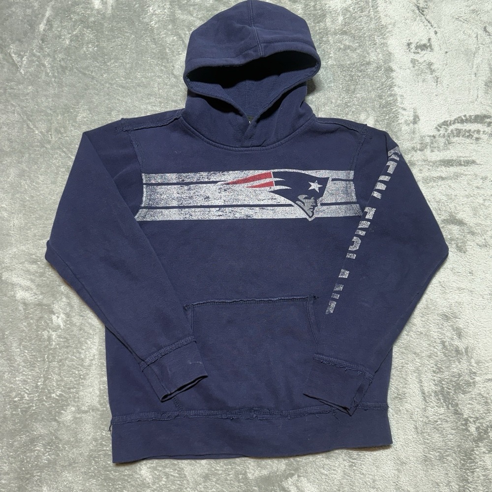 New England Patriots Youth XL 14 Hoodie Distressed Blue Faded Y2K NFL